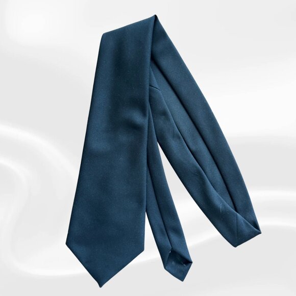Cervantes Solid Navy Blue Tie – Vintage Wide Blade, 100% Polyester Men’s Necktie - Picture 1 of 4